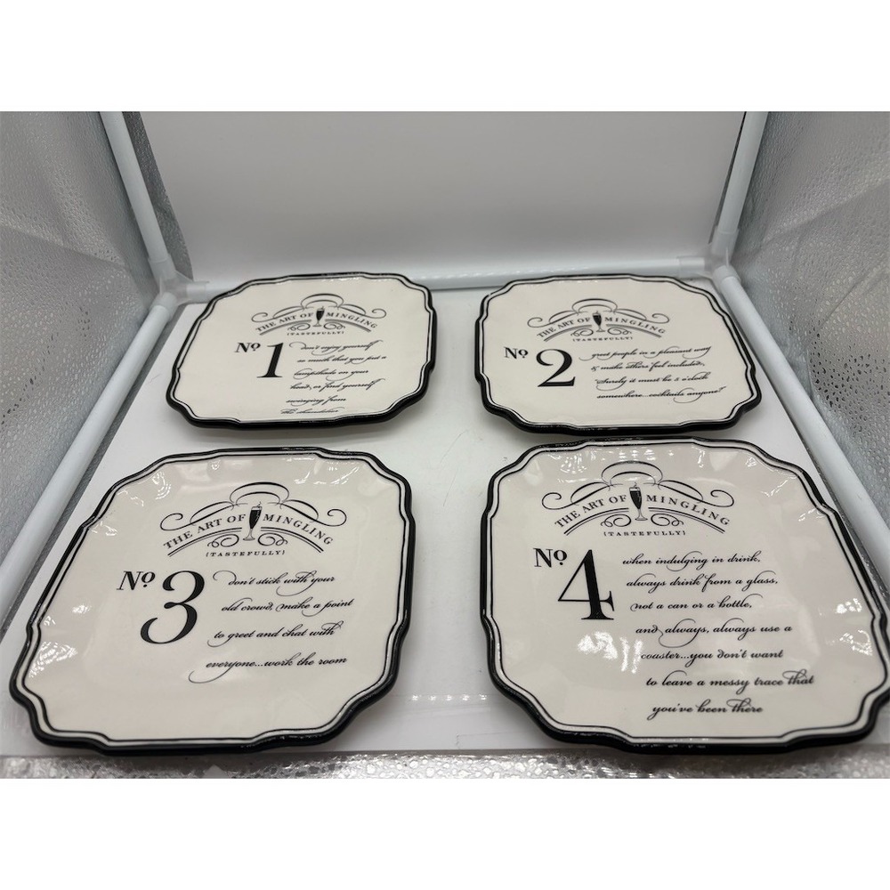 Grasslands Road Art of Mingling Square Scalloped Dessert Plates Set of 4
